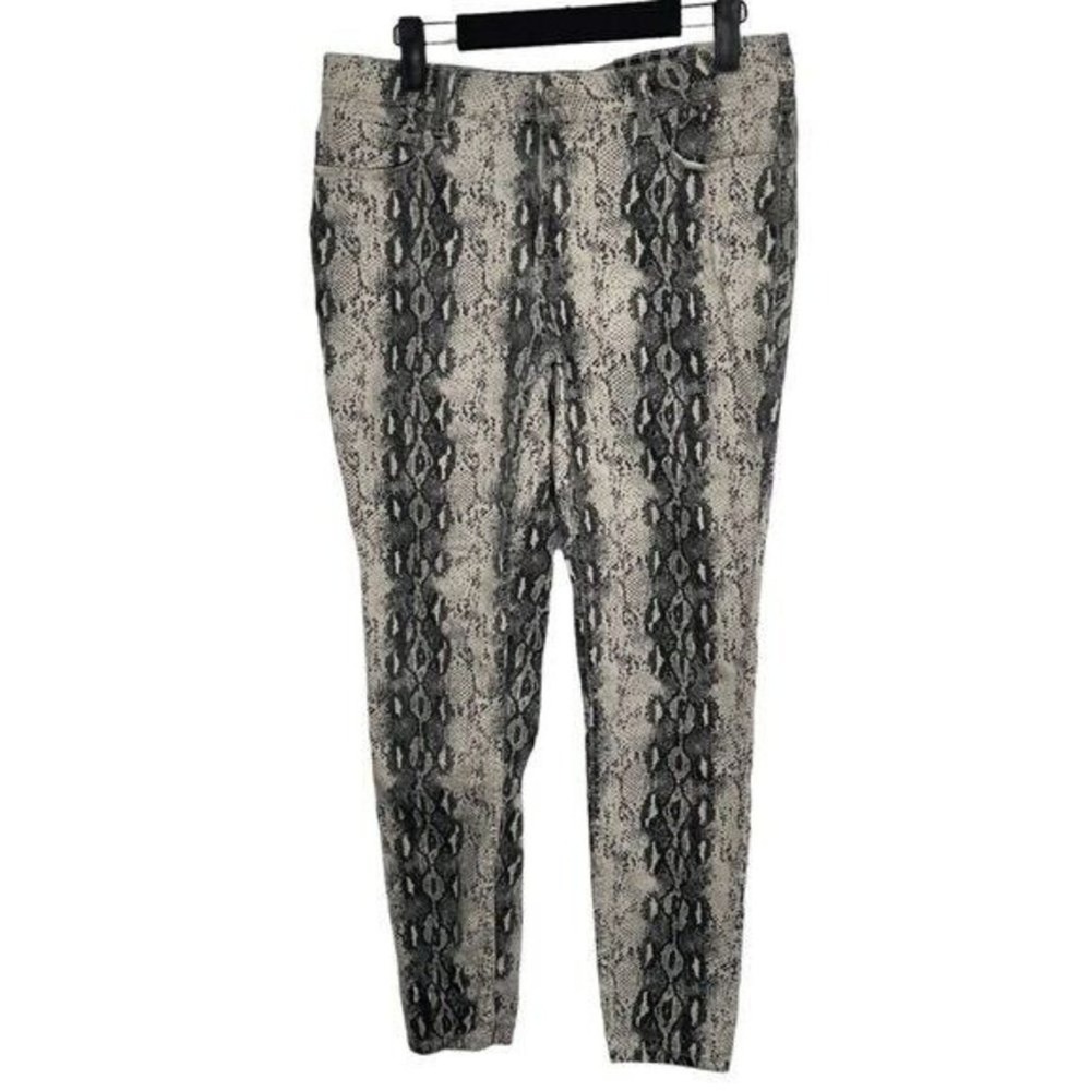 Kensie Jeans The Effortless Ankle Snakeskin Print Skinny Pants Gray Cream